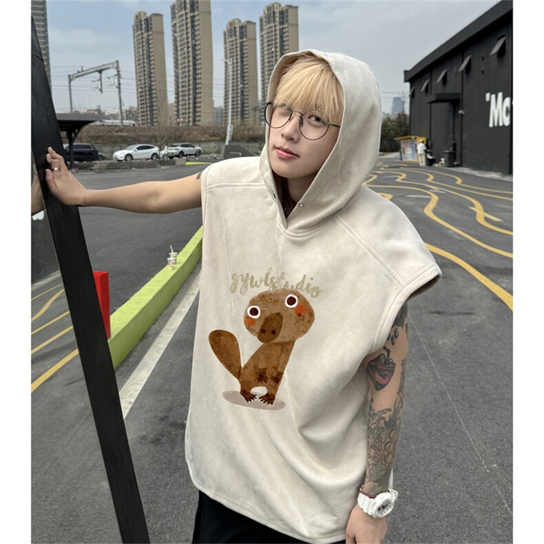 麂皮绒连帽背心坎肩男T恤美式港风JLB441-P30控48,男装背心/马甲,电商B370