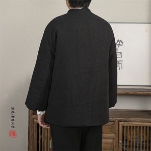 冬季新款风男装棉麻男士改良汉服棉衣外套新中式棉衣H80P145图片