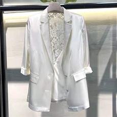 AX309夏季新款高级感后背拼蕾丝九分袖薄款西装外套，女装西装，L·H·X