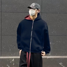抖音得物二开美式高街重磅结构双层撞色连帽卫衣开衫外套W116，女装短外套，电商A486-1