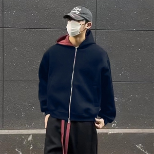 抖音得物二开美式高街重磅结构双层撞色连帽卫衣开衫外套W116图片