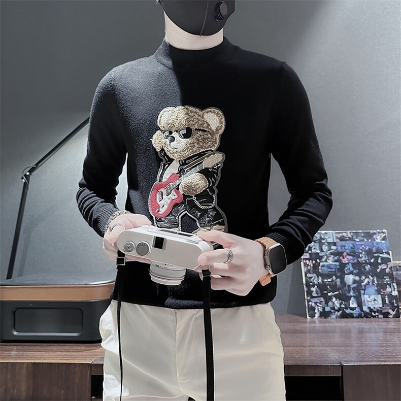 痞帅炸街圆领男士套头小熊毛衣社会小伙店主风301C-M50-特P58控78,男装针织衫/毛衣,星座301C（原B323）