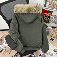 现货重磅boxy短款棉衣座山雕大毛毛领男女棉服水洗工装厚外套，男装棉衣，电商A486-1