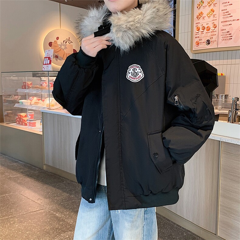 冬季宽松/连帽大毛领休闲外套潮加厚棉衣XZ102B-1M2592-P90,男装棉衣,星座102B-1