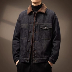 美式复古加绒加厚牛仔外套男2025冬季潮牌宽松羊羔绒保暖棉服夹克，男装工装外套，星座218-8
