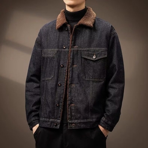 美式复古加绒加厚牛仔外套男2025冬季潮牌宽松羊羔绒保暖棉服夹克图片