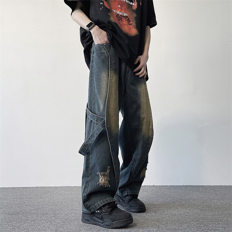 217-2-K24303-P65美式高街渐变色水洗牛仔裤男工装休闲裤,男装牛仔裤,星座217-2