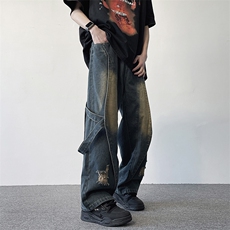 217-2-K24303-P65美式高街渐变色水洗牛仔裤男工装休闲裤，男装牛仔裤，星座217-2