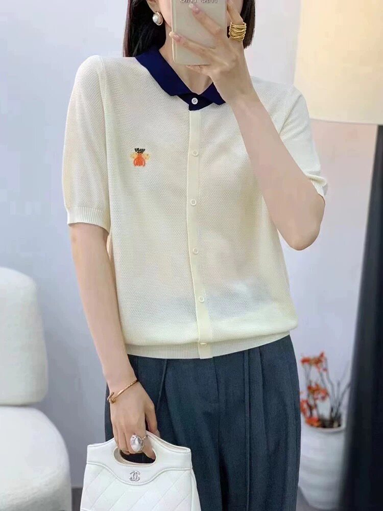 2025年夏季简约天丝刺绣假开衫,女装蕾丝衫/雪纺衫,圣旺供货