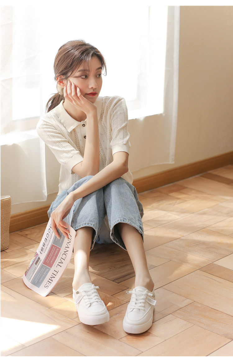 polo领短袖t恤女夏装新款韩版宽松百搭上衣，女装针织衫/毛衣，狄美羊绒