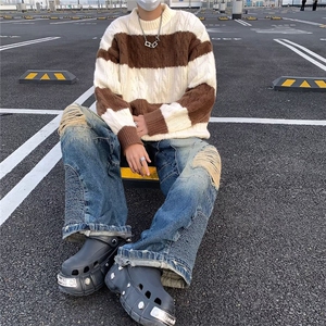 鹿毛绒美式圆领毛衣男慵懒风休闲针织衫 MY9215 P50图片