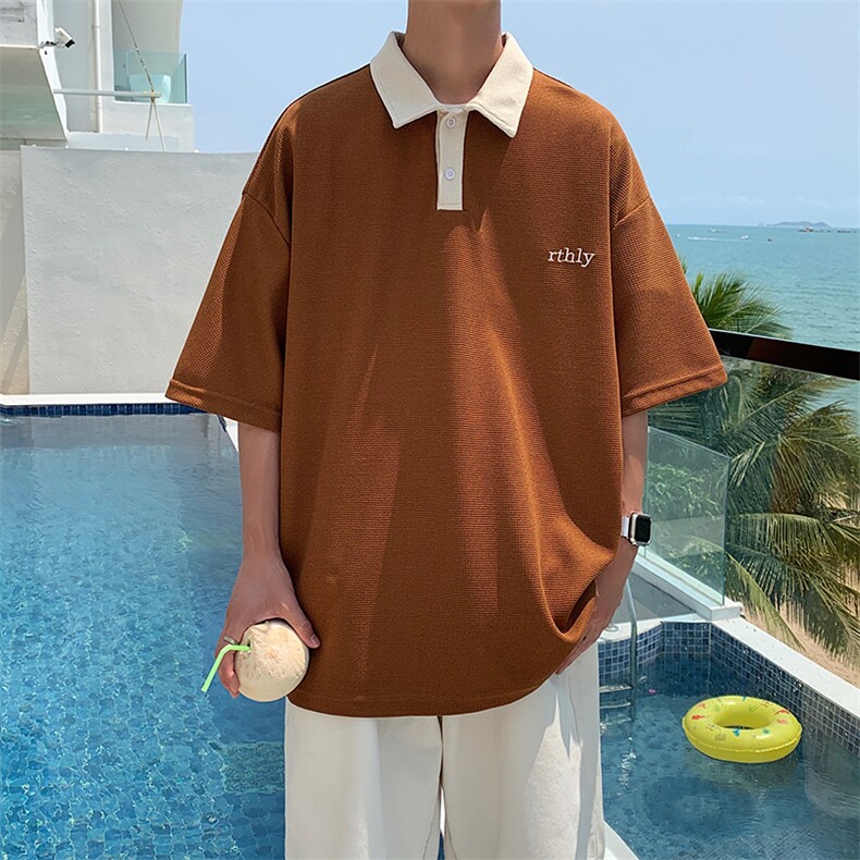直播品质宽松大码华夫格刺绣Polo短袖港风高品质XP77075-P40,男装T恤,电商A042