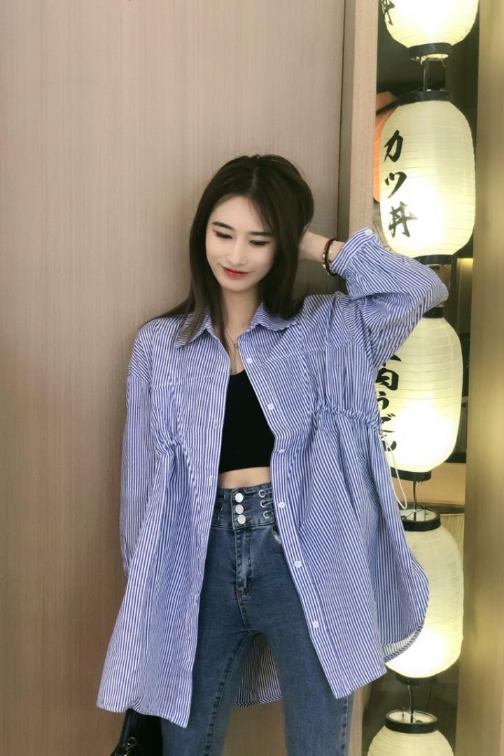 DG879春季新品设计感小众韩版抽绳休闲气质长袖衬衫,女装衬衫,L·H·X