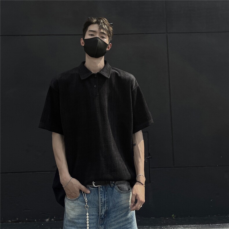 夏装25老钱风大码宽松麦穗翻领POLO衫男装夏季短袖T恤S405-特P35,男装T恤,电商A233-1