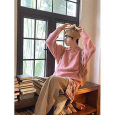 现货MY57-P80粉色宽松百搭口袋polo领长袖毛衣针织衫男女，男装针织衫/毛衣，星座1501-3