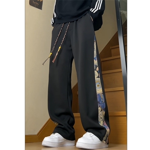 时尚潮流大码宽松小熊拼接直筒休闲长裤运动裤K8461-P30【特价】图片