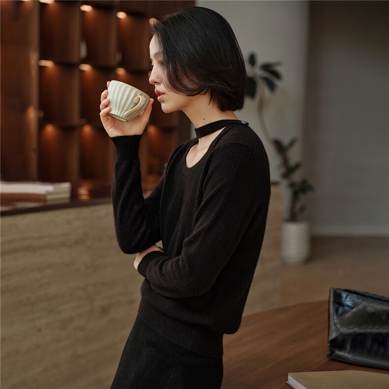 2025秋冬新款女羊绒衫100%纯羊绒宽松圆领针织衫时尚保暖毛衣上衣,女装羊绒衫,绒知纯羊绒