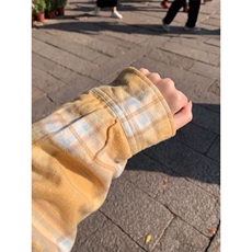 TC788-P452024黄色纯棉格子衬衫女内搭叠穿打底上衣宽松显瘦衬衣，男装T恤，星座617A-2