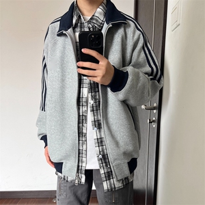 抖音得物高品质美式高街重磅结构设计拼接织带立领卫衣外套CM42