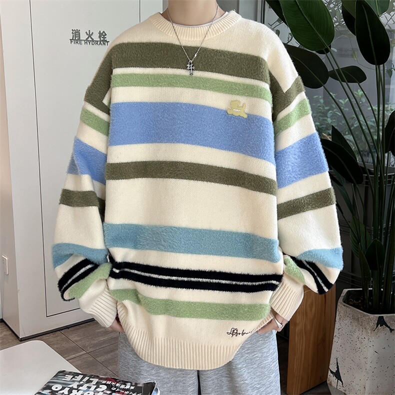 秋季新品设计师自制渐变毛衣男宽松美式针织,男装针织衫/毛衣,星座716-2