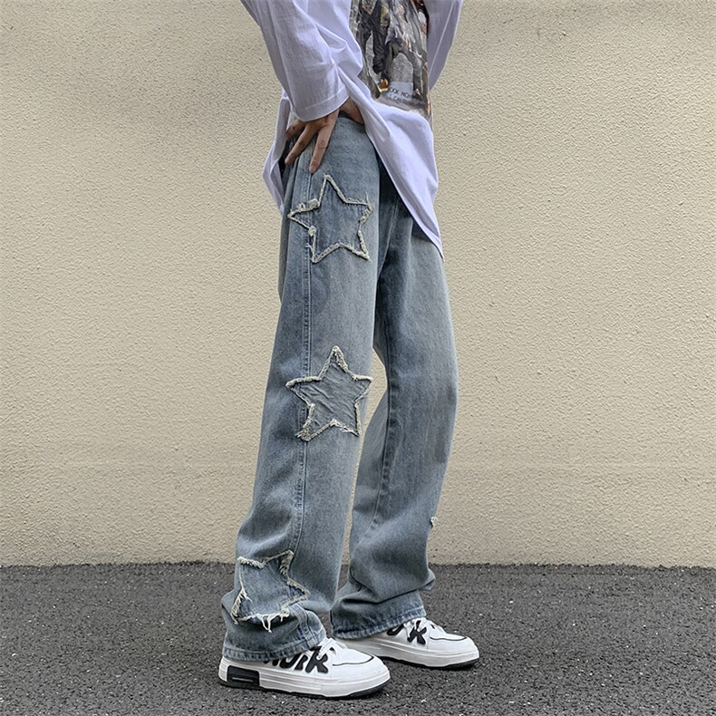 美式高街vibe风裤子潮流牛仔裤男设计感宽松拖地长裤N08811-P43,男装牛仔裤,星座308B-1