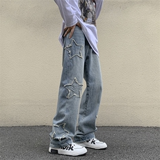 美式高街vibe风裤子潮流牛仔裤男设计感宽松拖地长裤N08811-P43，男装牛仔裤，星座308B-1