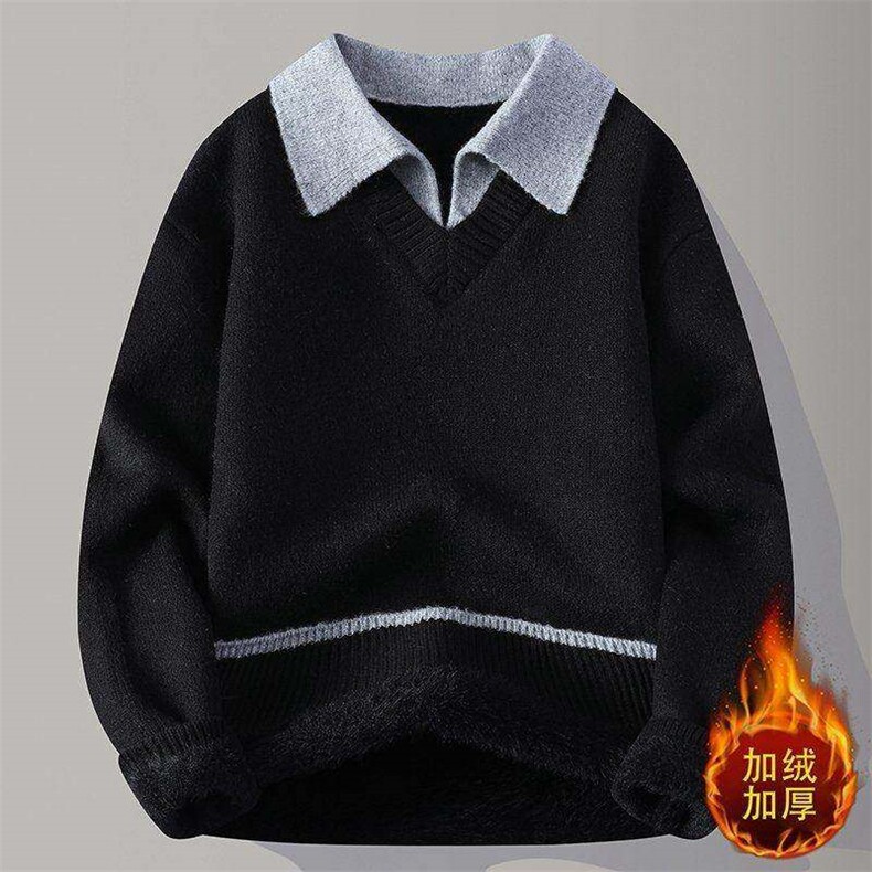 25761JR-P60翻领毛衣男士冬季加绒加厚保暖秋冬针织衫打底衫,男装T恤,电商D310B