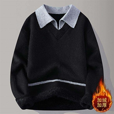 25761JR-P60翻领毛衣男士冬季加绒加厚保暖秋冬针织衫打底衫，男装T恤，电商D310B
