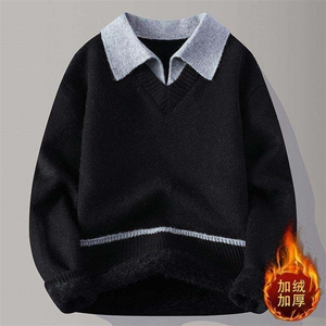 25761JR-P60翻领毛衣男士冬季加绒加厚保暖秋冬针织衫打底衫图片