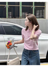 德国扬子纱细羊毛短袖女POLO衬衣领夏季薄款百搭针织T恤半袖上衣，女装针织衫/毛衣，千御纺羊绒