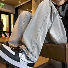 美式灰色水洗做旧牛仔裤男款休闲长裤男生直筒裤子N0134-P45，男装牛仔裤，星座308B-1