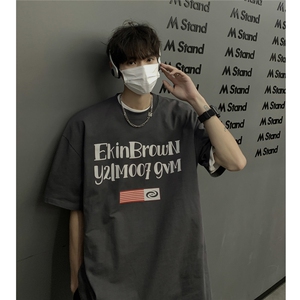 港风字母印花大码短袖T恤男DT77774P18块特价控38：供抖音视频图片