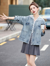 蕾丝拼接连帽牛仔外套女2025早春新款韩版设计感宽松百搭爆款上衣，女装短外套，韩然一族