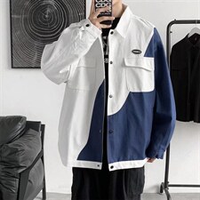 男夹克青少年方领长袖拼图潮夹克J08P70图片