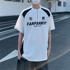 2026夏装新款薄款金属拉链拼接印花五分袖T恤T6605/特P30白色，男装T恤，电商A094