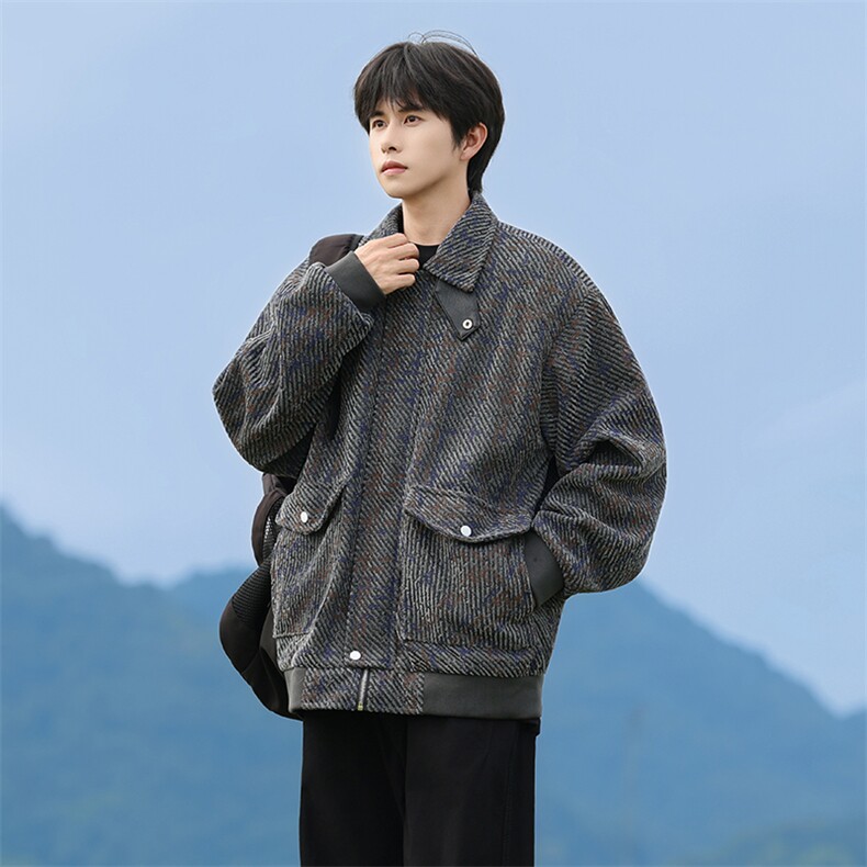 JK2573-P93M-8XL秋季新款大码毛呢翻领夹克休闲外套控158,男装夹克,星座109