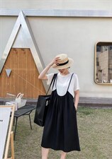 现货夏季新款假两件连衣裙，女装连衣裙，与跃