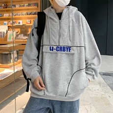 春秋设计感克莱因蓝卫衣宽松半拉链连帽外套百搭上衣服W4997-P41，男装卫衣，星座512-2
