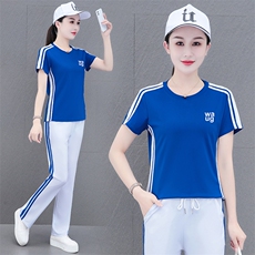 燕颉冰丝短袖运动套装女夏季2023时尚洋气夏天宽松休闲跑步两件套，女装套装/套裙，燕颉服饰