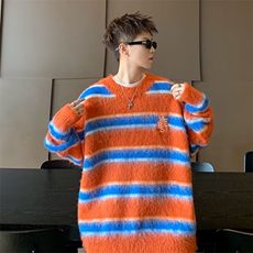 秋冬新款韩版复古撞色条纹针织衫男女宽松休闲慵懒风毛衣M5724，男装针织衫/毛衣，星座1116A-1（原606A）