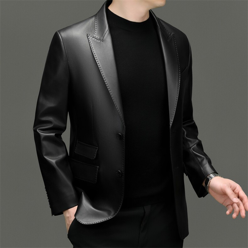 海宁真皮皮衣2025年新款中年男士纯色真皮休闲西装绵羊皮西服外套,男装西服套装,电商B360A（原721A）