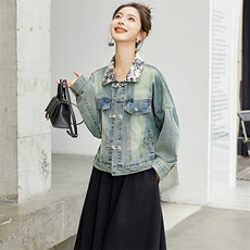 2025秋季新款《现货新品》时尚拼接新中式牛仔短外套，女装牛仔外套，沁沁公主