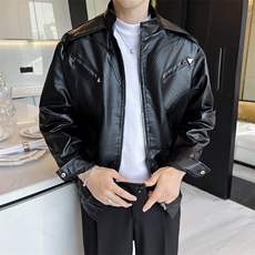 痞帅Pu皮衣小众设计感双拉链垫肩皮夹克男机车服秋冬外套W632，男装夹克，星座1116A-2（原606A-1）
