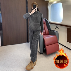 女秋冬时尚黑灰色加绒卫衣卫裤两件套，女装套装/套裙，江南