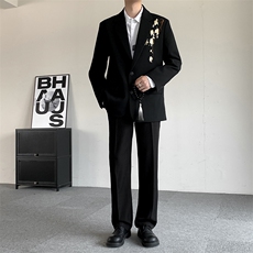2025新中式中山装刺绣西服结婚礼服登记戗驳领男西装结婚外套，男装西服，星座909