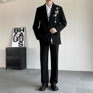 2025新中式中山装刺绣西服结婚礼服登记戗驳领男西装结婚外套图片