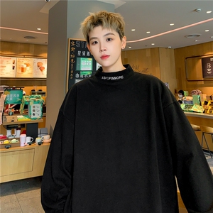 港风 德绒打底衫半高领加厚内搭绣花情侣卫衣男女H906特批P25图片