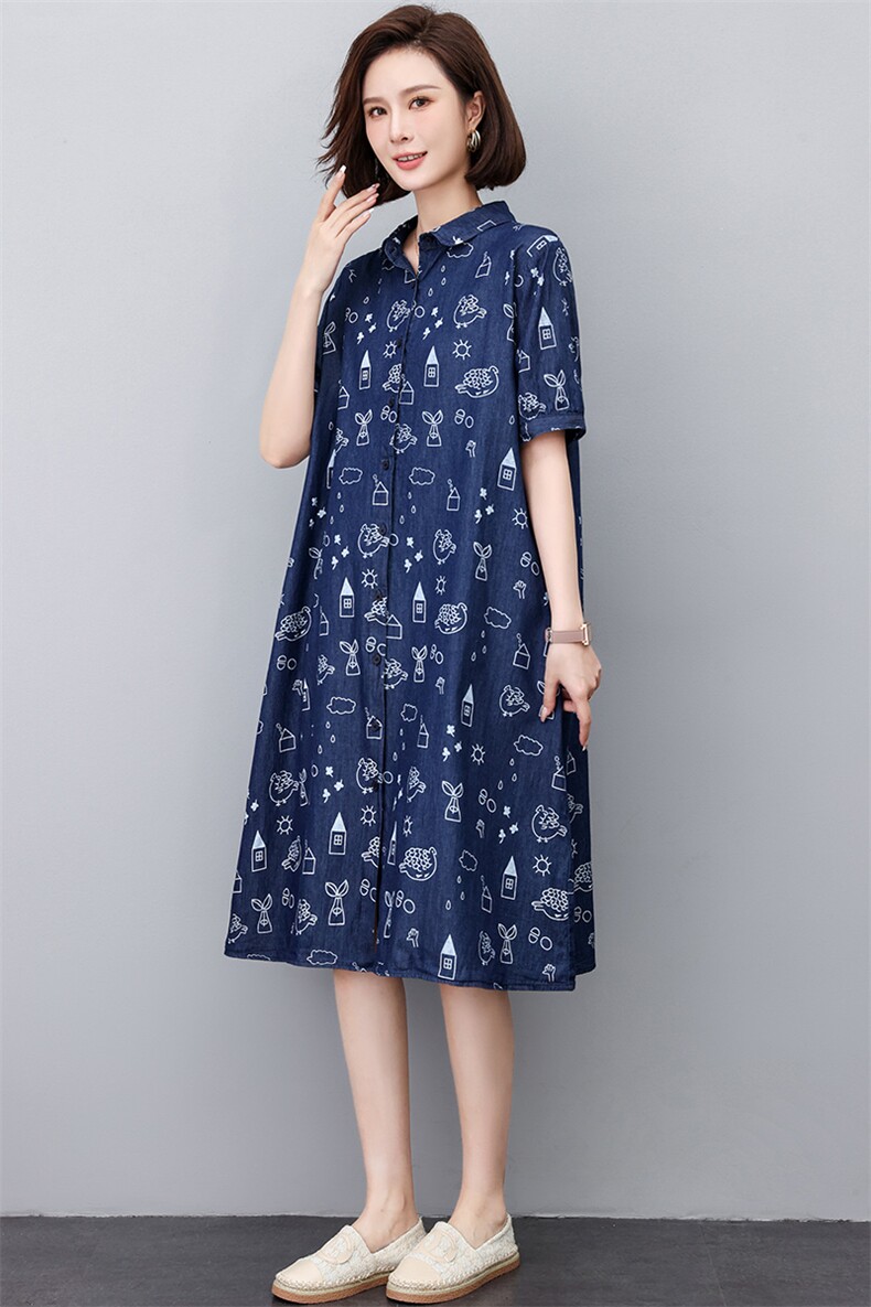 新款连衣裙女2023年夏季大码宽松显瘦气质中长裙高端减龄休闲裙子,女装连衣裙,江忆布依