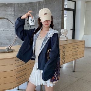 现货-蓝色蕾丝拼接外套203-8891-P145-K208图片