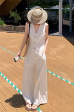 时尚洋所马甲套装女夏季新款职场风V领西装马夹外套阔腿裤两件套，女装套装/套裙，水衣源